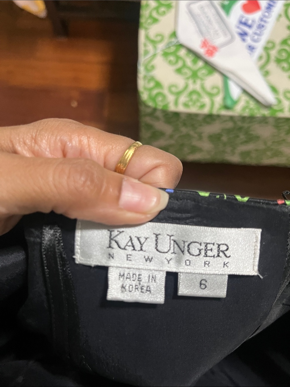Kay Unger Black Floral Mini Skirt with Green Accent - Picture 4 of 7